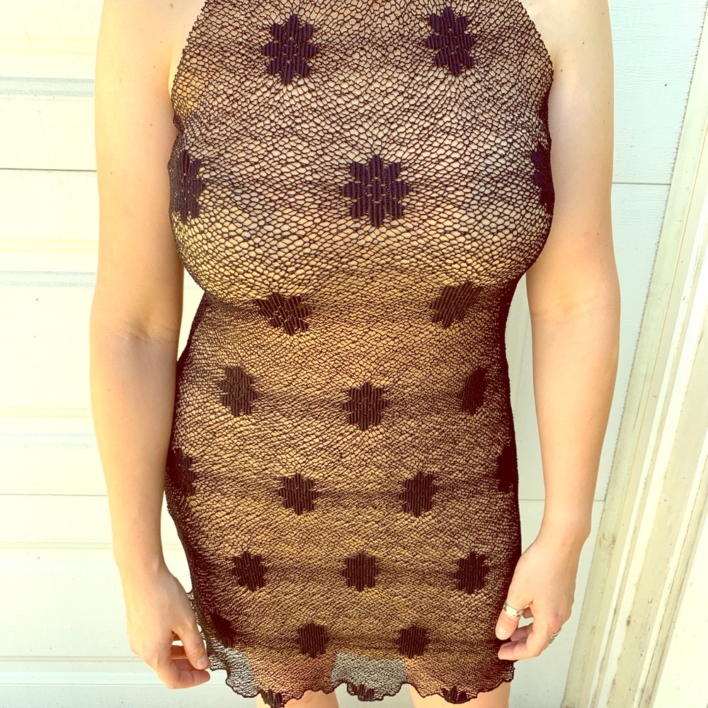 Vintage 90s Black and nude lace dress